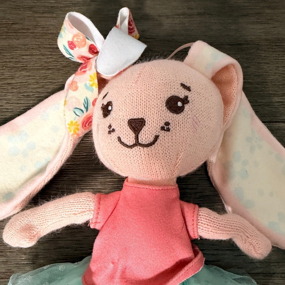 Sunny Days Entertainment Bunny Ballerina Plush Doll Pink Knit Floral Tutu 12"